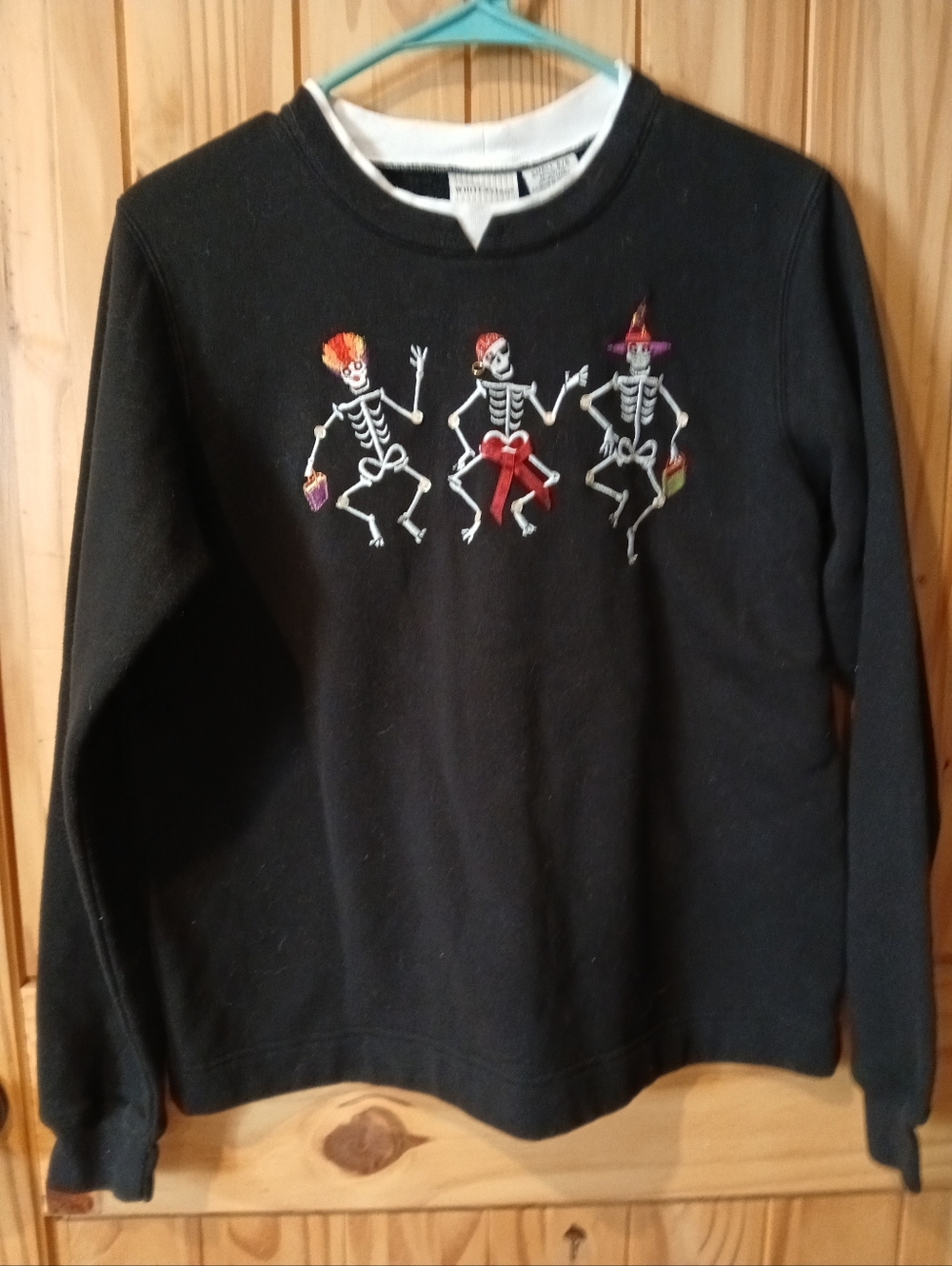 White Stag Black Sweatshirt w/ Colorful Dancing Skeletons & Embellishments S
